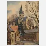 Gerhard Oßmann, "Kirche in Straßberg", Aquarell