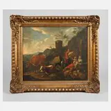 Hirtenlandschaft by Johann Heinrich Roos, 1669, Öl auf Leinwand, offered Sep 2024