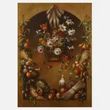 L. Blanco, Blumenstillleben mit Nymphensittich, Öl auf Leinwand