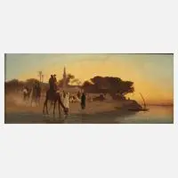 Théodore Frère, Abendliche Landschaft am Nil, Öl auf Holz