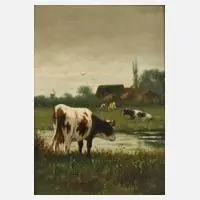 William Frederick Hulk, Kühe am Teich, Öl auf Leinwand
