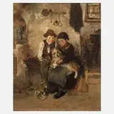 Wilhelm Velten, Das verarztete Hündchen, Öl auf Holz
