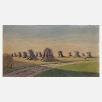 Gottfried Beyer, Kornnocken im Abendlicht, 1941, Öl auf Malkarton