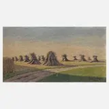 Gottfried Beyer, Kornnocken im Abendlicht, 1941, Öl auf Malkarton