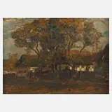 Jozsef Dala, Herbstliche Dorfansicht, Öl auf Malkarton