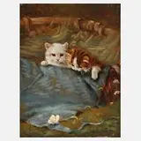 Benno Kogl, Katzenkinder, Öl auf Sperrholztafel