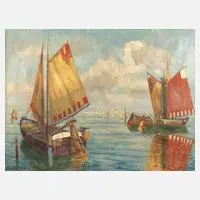 Boote vor Venedig by Richard Müller, Öl auf Leinwand, offered Sep 2024