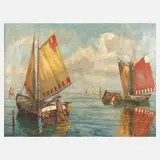 Richard Müller, Boote vor Venedig, Öl auf Leinwand