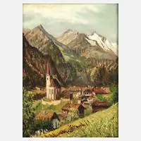 Walter Thamm, Heiligenblut mit Großglockner, Öl auf Schichtholz