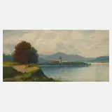 Carl Siegmund Luber, Chiemsee mit Fraueninsel, Öl auf Malkarton