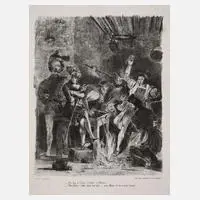 Eugène Delacroix, Mephisto in Auerbachs Keller, Kreidelithographie auf Velin