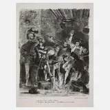 Eugène Delacroix, Mephisto in Auerbachs Keller, Kreidelithographie auf Velin