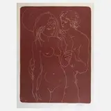 Hans Erni, Junges Paar, Lithographie in Rot auf Bütten