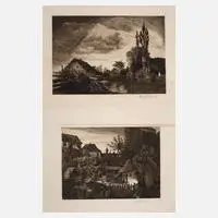 August Rieper, Paar Landschaftsradierungen, Radierungen in Braun gedruckt auf Bütten