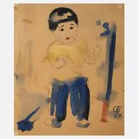 Werner Fechner, Kinderstudie, Aquarell auf Karton
