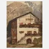 Oskar von Kleiner, Alpines Bauernhaus, Aquarell auf Aquarellkarton