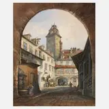 Anton Perko, Im Schlosshof, Aquarell auf Papier