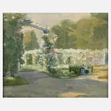 Wilhelm Volz, Dame im Park, Aquarell über Blei auf Aquarellkarton