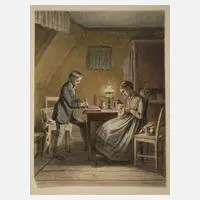 Hugo Bürkner, Abendliche Handarbeit, Holzschnittplatte