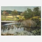 Johannes Carlé, Am Burgteich, Öl auf Leinwand und Karton