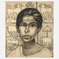 Lea Grundig, Mädchenportrait, 1963, Tusche und Graphit auf gröberem Papier