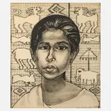 Lea Grundig, Mädchenportrait, 1963, Tusche und Graphit auf gröberem Papier