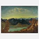 Hanns Herzing, "Grüner Bergsee", Öl auf Spanplatte