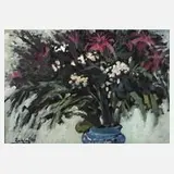 Siegfried Ratzlaff, Geburtstagsblumen, Öl auf Hartfasertafel
