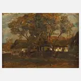 Jozsef Dala, Herbstliche Dorfansicht, Öl auf Malkarton