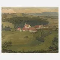 Frank (?), Dorf im Mittelgebirge, 1933, Öl auf Leinwand