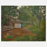 Gorgeard, Sommerliche Dorfimpression, 1933, Öl auf Malkarton