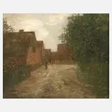 Rudolf Höckner, Morgendliche Dorfstraße, Öl auf Leinwand