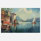 Willi Holtmann, Lago di Lugano, Öl auf Hartfaserplatte