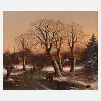 Helmut Kips, Winterlandschaft im Abendrot, Öl auf Leinwand