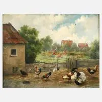 Klemens Werner, Hühnerhof, 1934, Öl auf Leinwand und Karton
