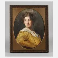 Hugo Mieth, Portrait einer Dame in Gelb, 1914, Öl auf Holz