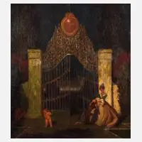 Hanns Pellar, Abend am Parktor, 1922, Öl auf dünnem