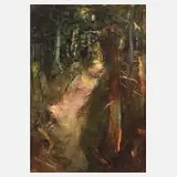 Friedrich von Bömches, Sonniger Waldweg, Öl auf Karton