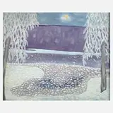 Yukiko, Naive Winterlandschaft, Öl auf Hartfaserplatte