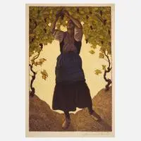 Ferdinand Andri, "Die Winzerin", Farblithographie in neun Farben auf leichtem Karton