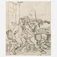 Hugo Kauffmann, "Fröhliche Zecher", Bleistiftzeichnung mit Gitterlinien