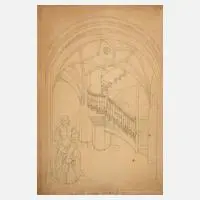 Eduard von Steinle, Im Gebet, Bleistift auf hauchdünnem Papier und auf leichtem Karton kaschiert