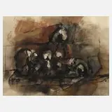 Karl Kreuzberger, "Stilleben", Tusche und Aquarell auf leichtem Karton