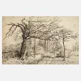 Max Carl Krüger, An der Landstraße, Tuschefeder auf grauem Papier