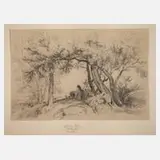 Albert Zeh, Hirte unter Bäumen, Bleistift auf Papier