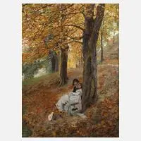 Oskar Bluhm, Liebespaar im herbstlichen Park, Öl auf Leinwand