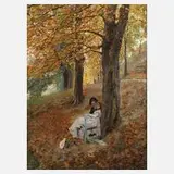 Oskar Bluhm, Liebespaar im herbstlichen Park, Öl auf Leinwand