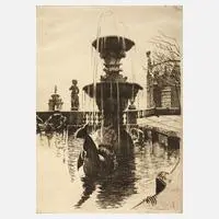 Georg Erler, Brunnen im Zwinger, Radierung mit dezentem Plattenton auf Velin