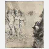 Ulrich Hachulla, "Odyseus und Sirenen", Farbradierung mit lebhaftem Plattenton auf Velin