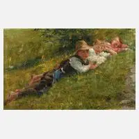 Max Lehmann, Knaben am sommerlichen Wegesrand, 1895, Öl auf Leinwand